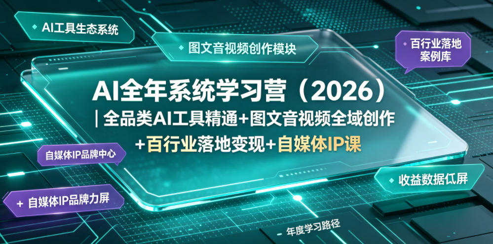 AI全年系统学习营（2026）｜全品类AI工具精通+图文音视频全域创作+百行业落地变现+自媒体IP打造年度进阶大课-16888副业资讯