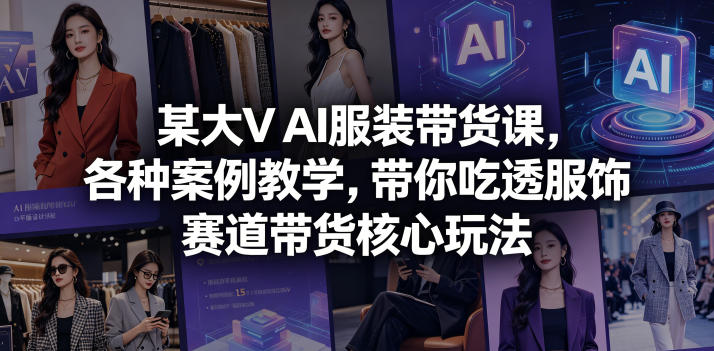 某大V AI服装带货课，各种案例教学，带你吃透服饰赛道带货核心玩法-16888副业资讯
