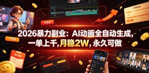 2026暴力副业：AI动画全自动生成，一单上千，月稳2W，永久可做【揭秘】-16888副业资讯