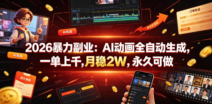 2026暴力副业：AI动画全自动生成，一单上千，月稳2W，永久可做【揭秘】-16888副业资讯