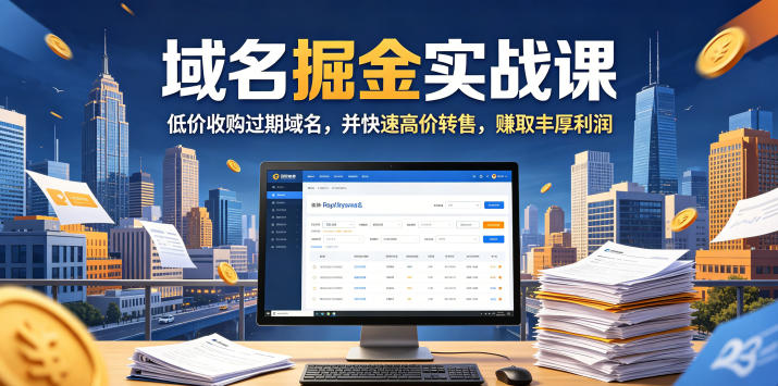 域名交易掘金实战课，低价收购过期域名，并快速高价转售，賺取丰厚利润【原创双语字幕】-16888副业资讯