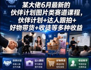 某大佬6月最新的伙伴计划图片类赛道课程，伙伴计划+达人跟拍+好物带货+收徒等多种收益-16888副业资讯