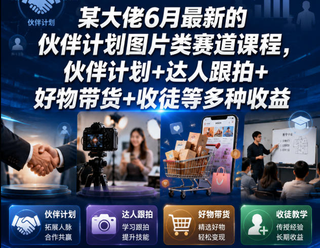 某大佬6月最新的伙伴计划图片类赛道课程，伙伴计划+达人跟拍+好物带货+收徒等多种收益-16888副业资讯