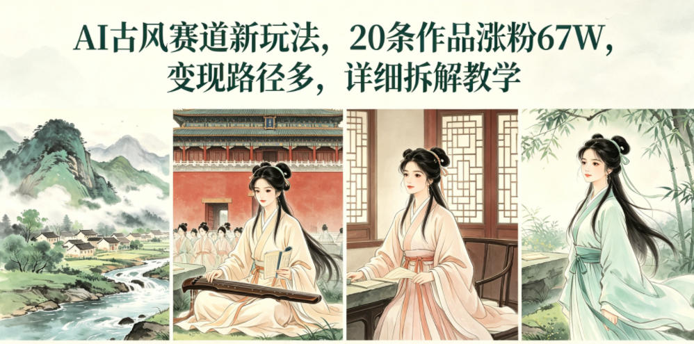 AI古风赛道新玩法,20条作品涨粉67W,变现路径多,详细拆解教学