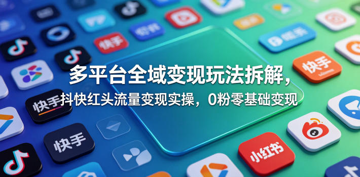 多平台全域变现玩法拆解，抖快红头流量变现实操，0粉零基础变现-16888副业资讯
