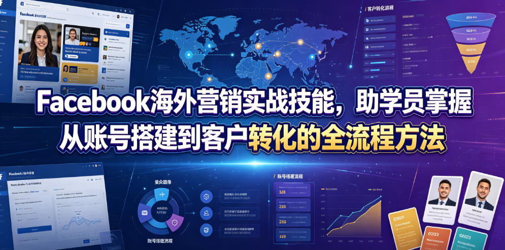 Facebook海外营销实战技能，助学员掌握从账号搭建到客户转化的全流程方法-16888副业资讯