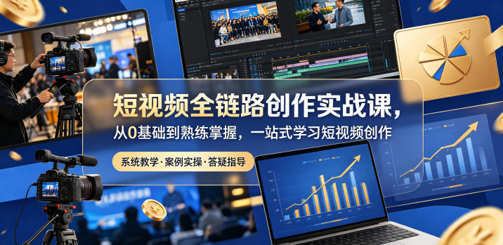 短视频全链路创作实战课，从0基础到熟练掌握，一站式学习短视频创作-16888副业资讯