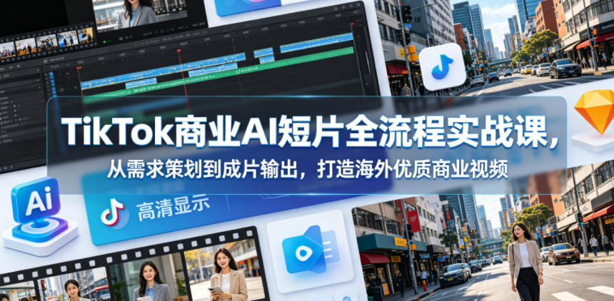TikTok商业AI短片全流程实战课，从需求策划到成片输出，打造海外优质商业视频-16888副业资讯