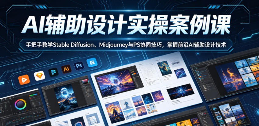 AI辅助设计实操案例课，手把手教学Stable Diffusion、Midjourney与PS协同技巧，掌握前沿AI辅助设计技术-16888副业资讯