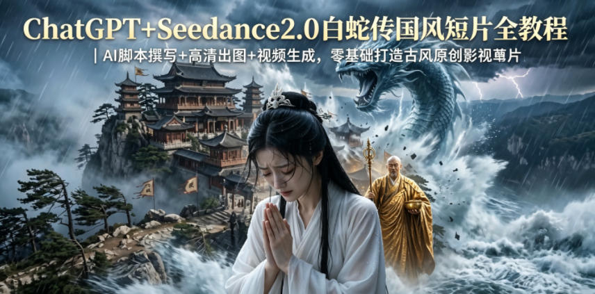 ChatGPT+Seedance2.0白蛇传国风短片全教程｜AI脚本撰写+高清出图+视频生成，零基础打造古风原创影视短片-16888副业资讯