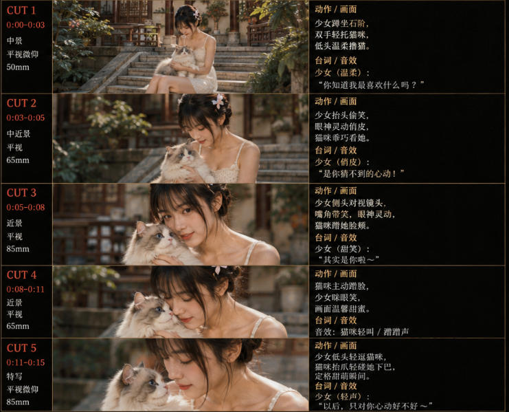 美女和猫故事提示词，人物一致性提示词+故事板-16888副业资讯