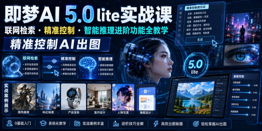 即梦AI 5.0 lite实战课，联网检索・精准控制・智能推理进阶功能全教学，精准控制AI出图-16888副业资讯