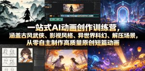 一站式AI动画创作训练营，涵盖古风武侠、影视风格、异世界科幻、解压场景，从零自主制作高质量原创短篇动画-16888副业资讯