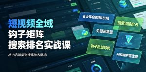 短视频全域钩子矩阵搜索排名实战课｜6大平台矩阵布局、关键词堆量抢占搜索流量、钩子私域导流、AI批量内容生成-16888副业资讯