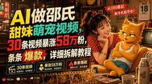 AI做邵氏甜妹萌宠视频,30条视频暴涨58万粉,条条爆款,详细拆解教程-16888副业资讯