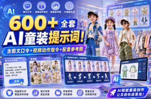 600+全套AI童装提示词!含图文口令+视频动作指令+配套参考图,Word-Excel规整分类,童装电商、种草无脑量产内容!-16888副业资讯