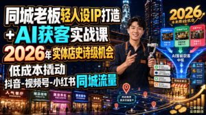 同城老板轻人设IP打造+AI获客实战课,2026年实体店史诗级机会,低成本撬动抖音-视频号-小红书同城流量-16888副业资讯