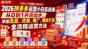 2026拼多多运营小白实战课：从0到1开店起步，掌握选品、流量、推广、爆款打造全流程运营方法-16888副业资讯