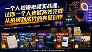 一个人拍短视频实战课，让你一个人也能高效完成从拍摄到成片的完整创作-16888副业资讯