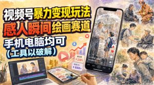 视频号暴力变现玩法，感人瞬间绘画赛道，手机电脑均可-16888副业资讯