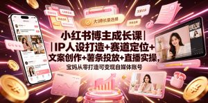 小红书博主成长课｜IP人设打造+赛道定位+文案创作+薯条投放+直播实操，宝妈从零打造可变现自媒体账号-16888副业资讯