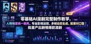 零基础AI漫剧完整制作教学，人物场景统一画风、专业影视运镜、多帧动态生成、配音对口型，批量产出剧情爆款漫剧-16888副业资讯