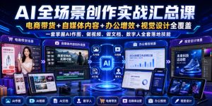 AI全场景创作实战汇总课｜电商带货+自媒体内容+办公增效+视觉设计全覆盖，一套掌握AI作图、做视频、做文档、数字人全套落地技能-16888副业资讯