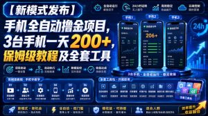 【新模式发布】手机全自动撸金项目,3台手机一天200+,保姆级教程及全套工具【揭秘】-16888副业资讯