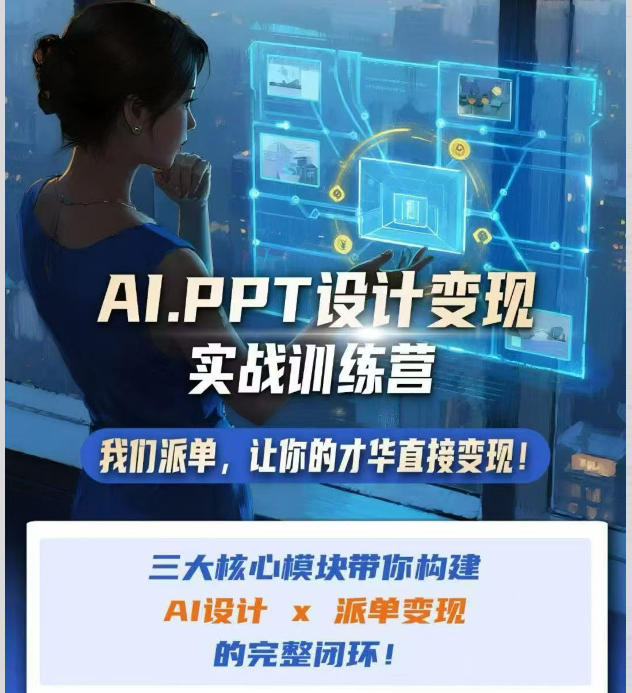 AI+PPT设计变现实战训练营，我们派单，让你的才华直接变现，三大核心模块带你构建Al设计x派单变现的完整闭环-16888副业资讯