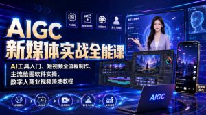AIGC新媒体实战全能课｜AI工具入门、短视频全流程制作、主流绘图软件实操、数字人商业视频落地教程-16888副业资讯