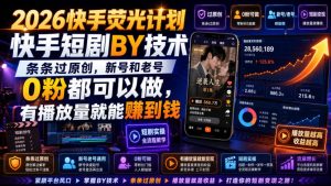 2026快手荧光计划，快手短剧搬运技术，条条过原创，新号和老号0粉都可以做，有播放量就能賺到钱-16888副业资讯