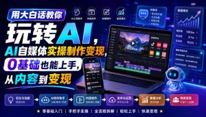 用大白话教你玩转AI,AI自媒体实操制作变现,0基础也能上手,从内容到变现-16888副业资讯