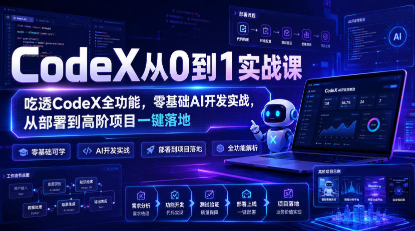 CodeX从0到1实战课，吃透CodeX全功能，零基础AI开发实战，从部署到高阶项目一键落地-16888副业资讯