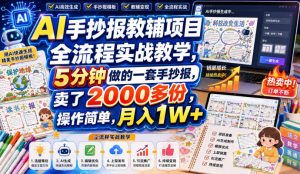 AI手抄报教辅项目全流程实战教学，5分钟做的一套手抄报，卖了2000多份，操作简单，月入1W+-16888副业资讯
