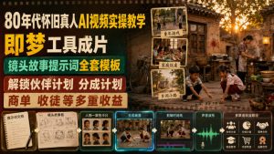 80年代怀旧真人AI视频实操教学，即梦工具成片、镜头故事提示词全套模板，解锁伙伴计划分成计划商单收徒等多重收益-16888副业资讯