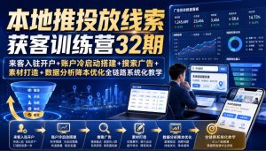 本地推投放线索获客训练营32期｜来客入驻开户+账户冷启动搭建+搜索广告+素材打造+数据分析降本优化全链路系统化教学（8月全新课程）-16888副业资讯