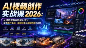 AI视频创作实战课2026：从提示词到电影级AI短片，掌握图片生成、视频制作与高级特效全流程-16888副业资讯