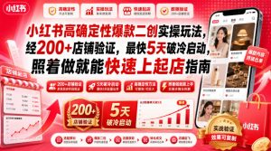 小红书高确定性爆款二创实操玩法,经200+店铺验证,最快5天破冷启动,照着做就能快速上起店指南-16888副业资讯
