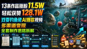 13条作品涨粉11.5W,轻松获赞128.1W,戏耍钓鱼佬AI爆款视频,多渠道变现,全套制作思路拆解-16888副业资讯