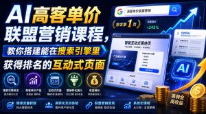 AI高客单价联盟营销课程，教你搭建能在搜索引擎里获得排名的互动式页面，引来流量，把访客转化为高佣金的成交【原创双语字幕】-16888副业资讯