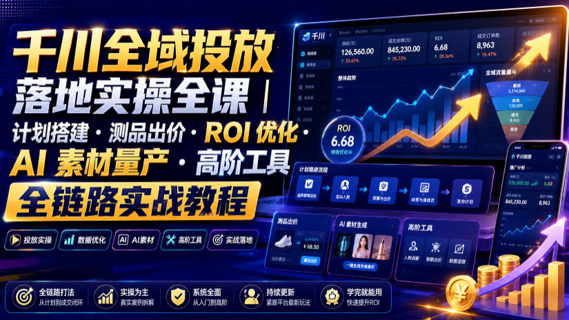 千川全域投放落地实操全课｜计划搭建・测品出价・ROI优化・AI素材量产・高阶工具全链路实战教程-16888副业资讯