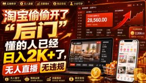 淘宝偷偷开了“后门”，懂的人已经日入2K+了，无人直播无违规，一台电脑=一家24小时营业的线上门店【揭秘】-16888副业资讯