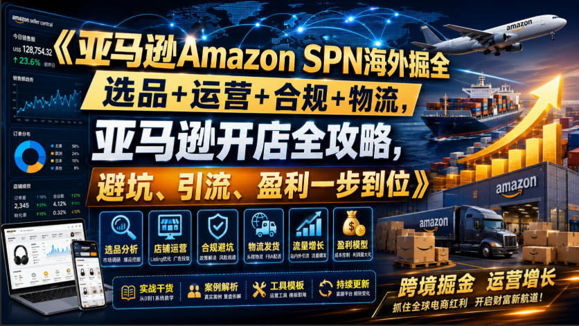 亚马逊Amazon SPN海外掘全，选品+运营+合规+物流，亚马逊开店全攻略，避坑、引流、盈利一步到位-16888副业资讯