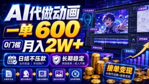 AI代做动画,一单600,0门槛月入2W+,日结不压款,长期稳定【揭秘】-16888副业资讯