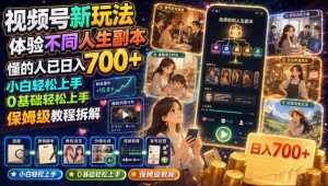 视频号新玩法体验不同人生副本，懂的人已日入700+，小白轻松上手，0基础轻松上手，保姆级教程拆解-16888副业资讯