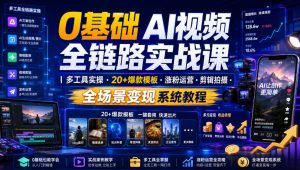 0基础AI视频全链路实战课|多工具实操・20+爆款模板・涨粉运营・剪辑拍摄・全场景变现系统教程-16888副业资讯