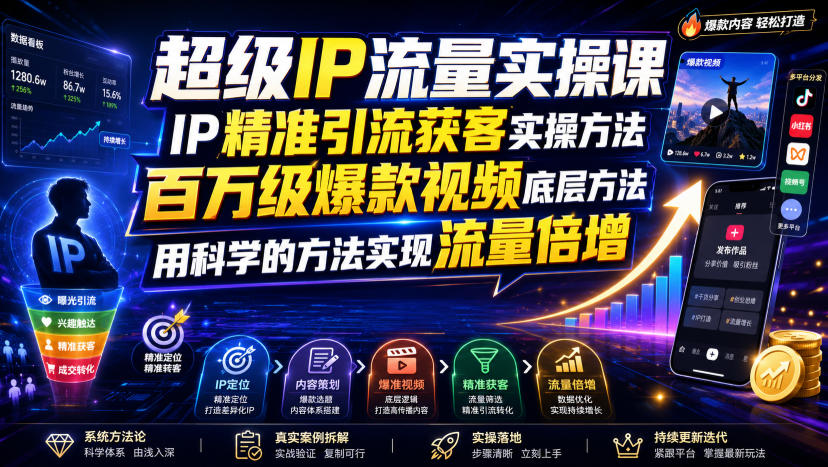 超级IP流量实操课，IP精准引流获客实操方法，百万级爆款视频底层方法，用科学的方法实现流量倍增-16888副业资讯
