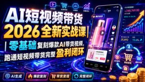 AI短视频带货2026全新实战课|零基础复刻爆款AI带货视频,跑通短视频带货完整盈利闭环-16888副业资讯