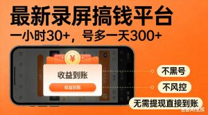 零撸手机项目录屏搞钱平台,一小时30+,号多一天300+,不黑号,不风控,无需提现直接到账【揭秘】-16888副业资讯