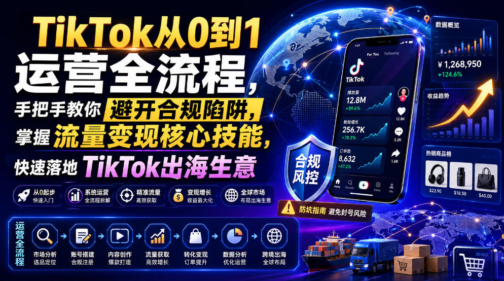 TikTok从0到1运营全流程，手把手教你避开合规陷阱，掌握流量变现核心技能，快速落地TikTok出海生意（更新7月）-16888副业资讯